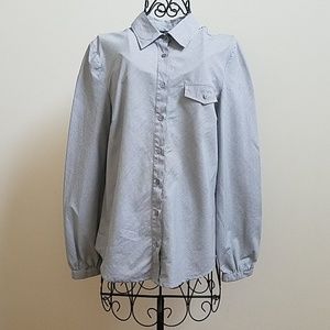 Women's Armani Jeans white and gray blouse.
